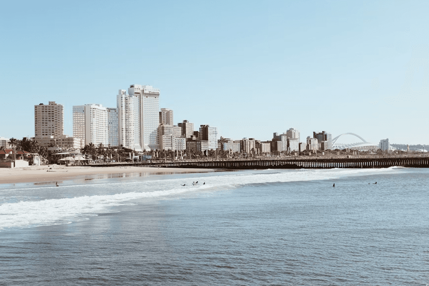 Durban beachfront skyline along the Indian Ocean, KwaZulu-Natal